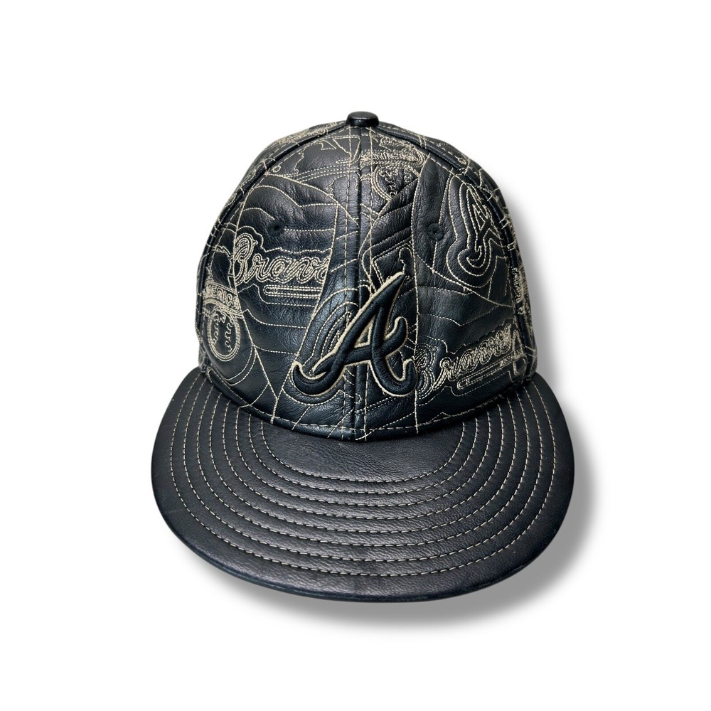 ATLANTA BRAVES NEW ERA 100% Leather‎ 7 1/8 Excellent Condition 59 Fifty